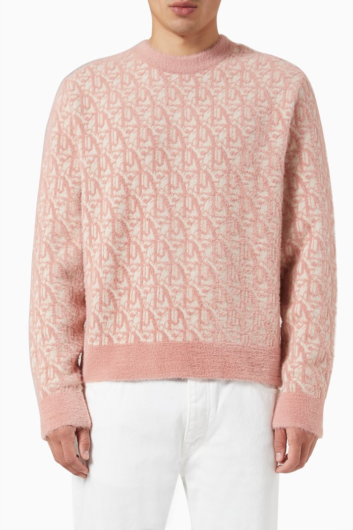 

Monogram Jacquard Sweater in Virgin Wool Blend Knit, Pink