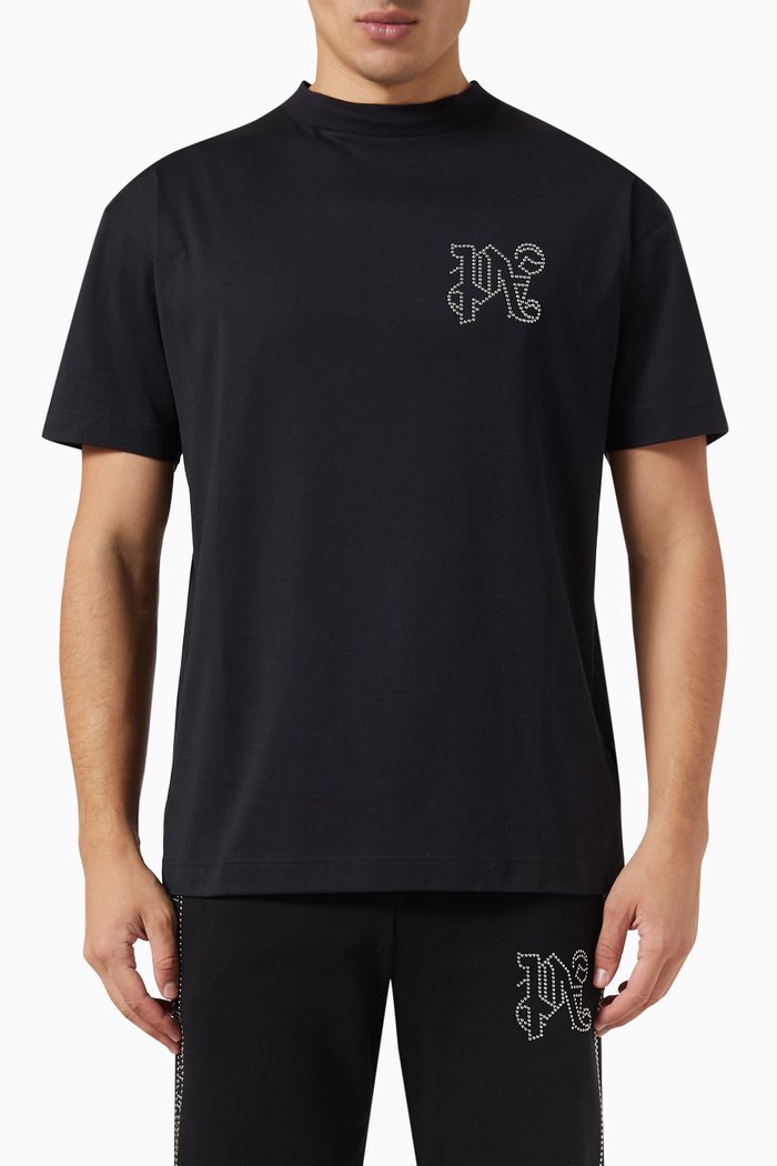 Studded Monogram T-shirt in Cotton-jersey, Black
