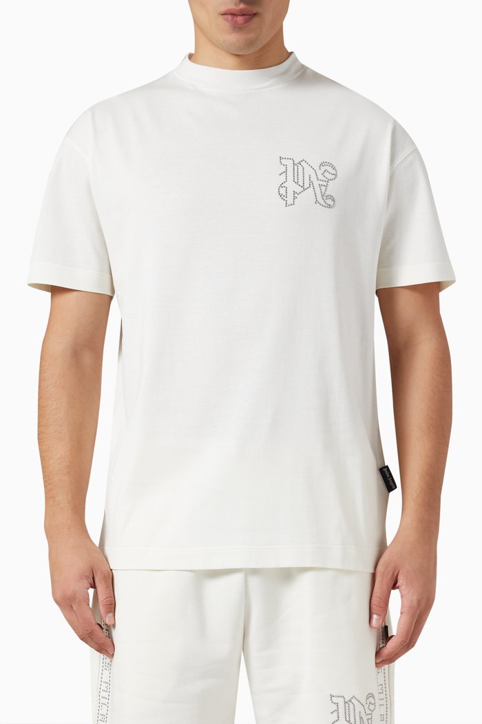 

Studded Monogram T-shirt in Cotton-jersey, White