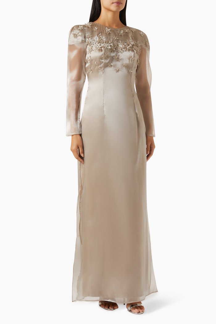 

Embellished Maxi Dress in Organza, Neutral