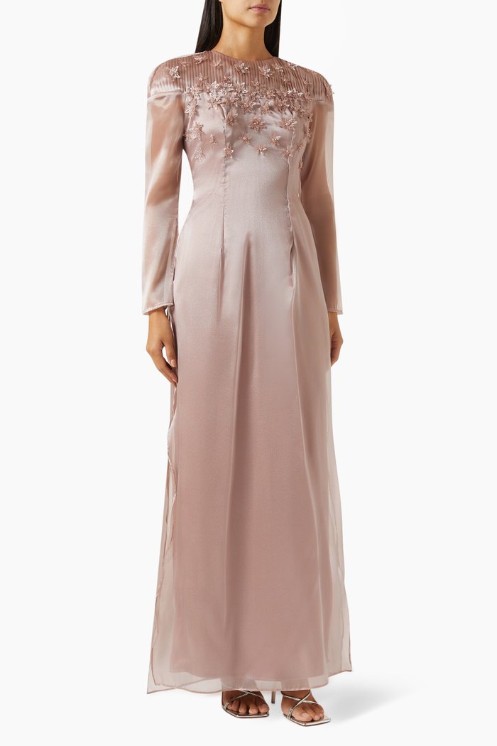 

Embellished Maxi Dress in Organza, Pink