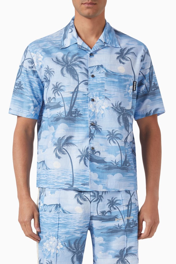 

Sunset Bowling Shirt in Linen Blend, Blue