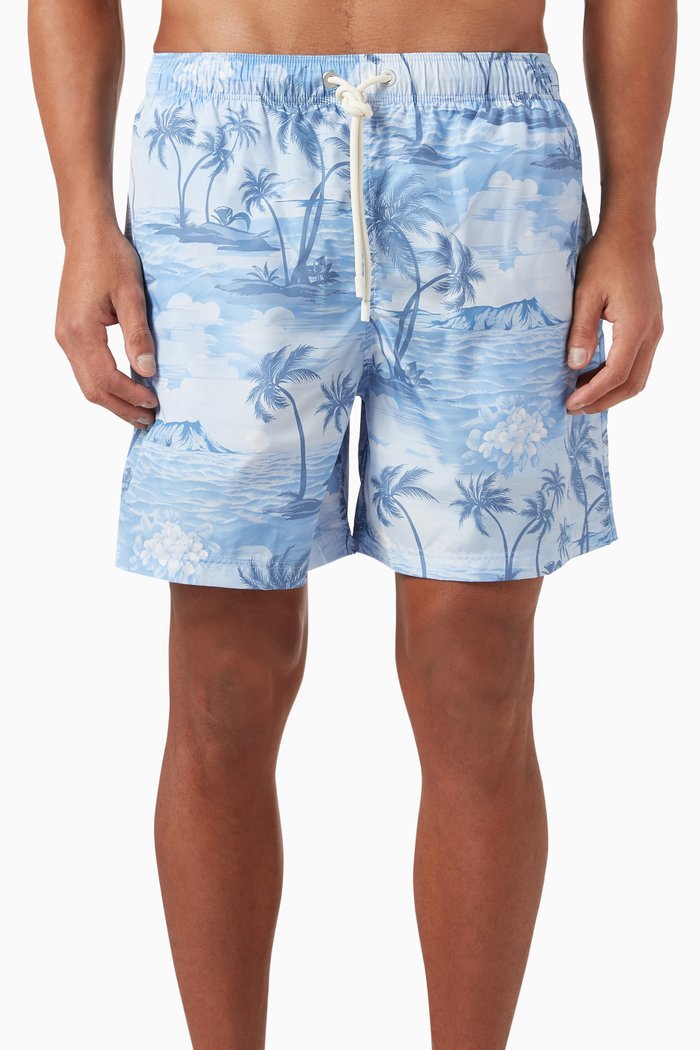 

Sunset Print Swim Shorts in Nylon, Blue