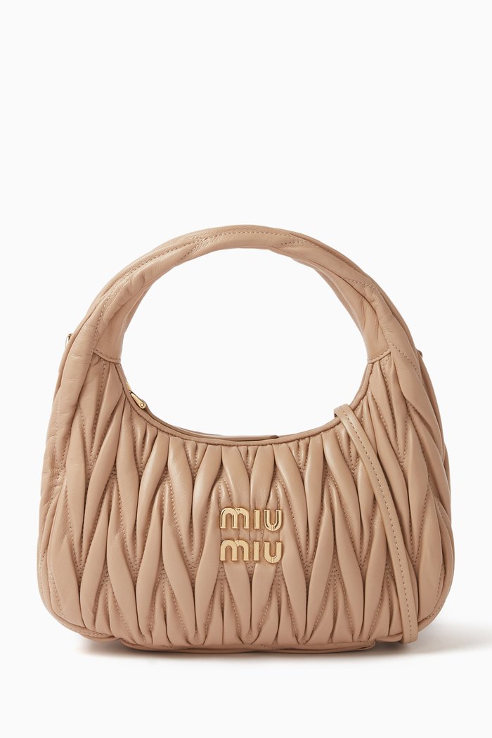 

Mini Wander Hobo Bag in Metallic Matelassé Nappa, Neutral