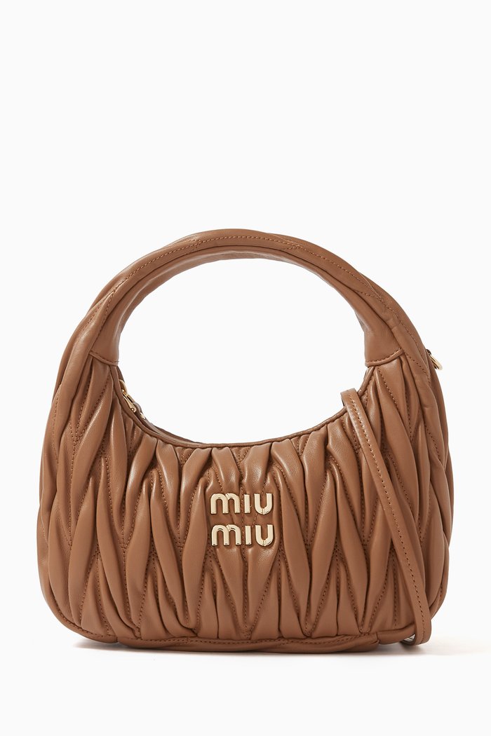 

Mini Wander Hobo Bag in Metallic Matelassé Nappa, Brown
