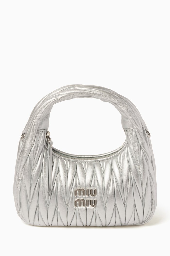 

Mini Wander Hobo Bag in Metallic Matelassé Nappa, Silver