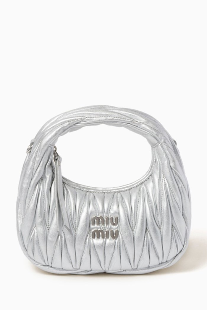 

Mini Wander Hobo Bag in Matelassé Nappa, Silver