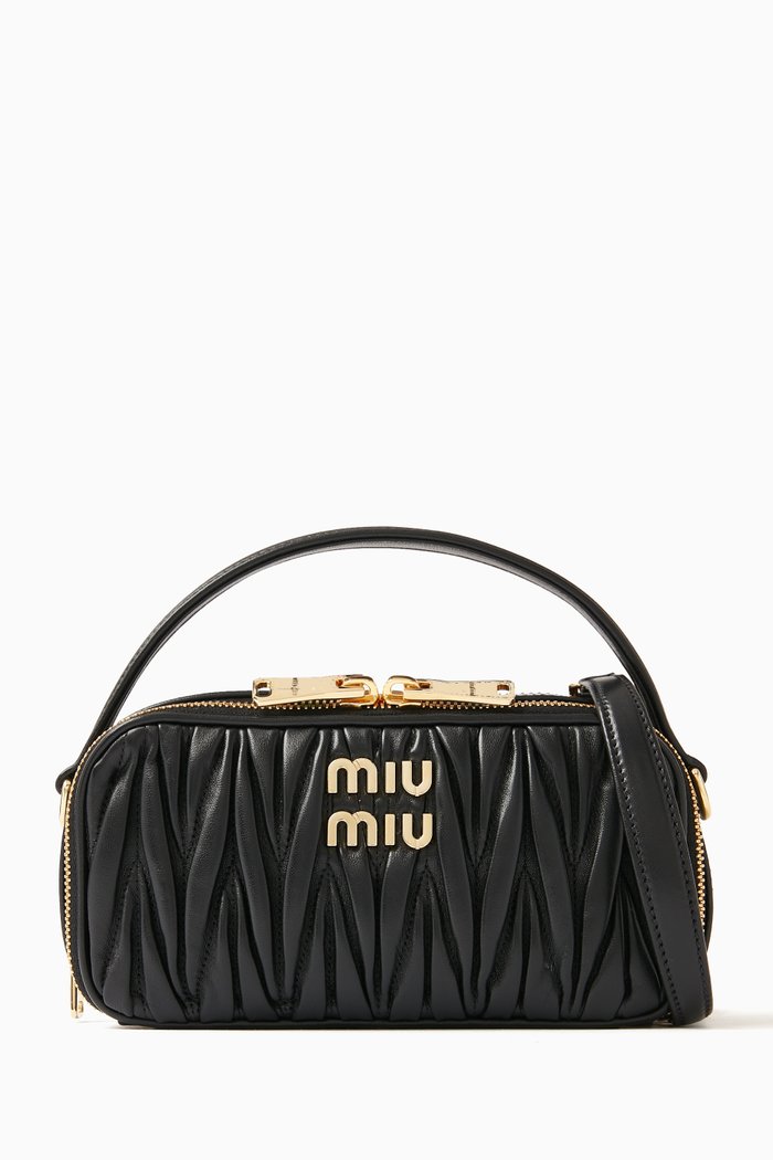 Small Shoulder Bag in Matelassé Nappa Leather, Black