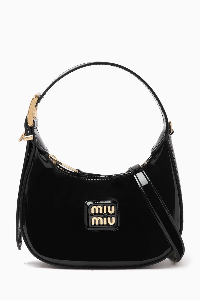 

Small Hobo Bag in Patent Leather, Black