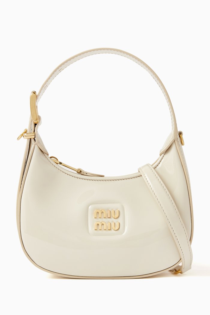 Small Hobo Bag in Patent Leather, White