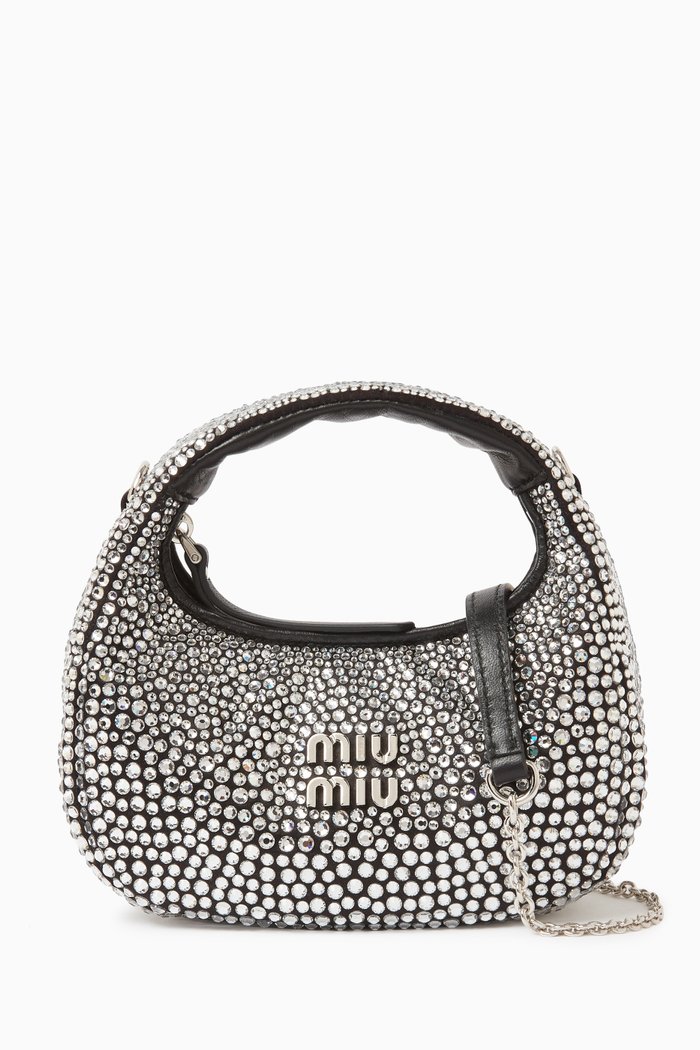 Mini Wander Hobo Bag in Embellished Fabric, Black