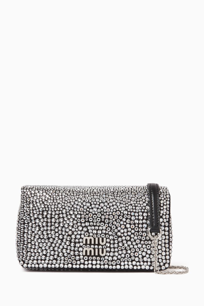 

Mini Crystal-embellished Bag in Satin, Black