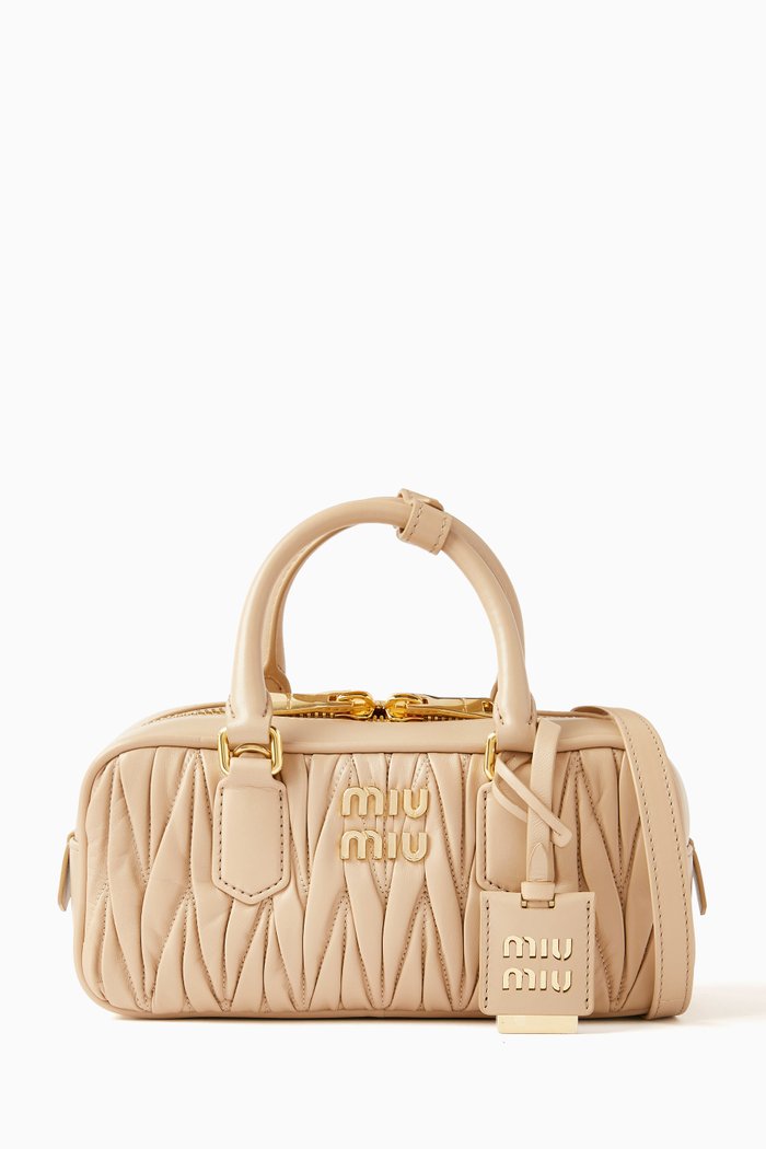 

Small Arcadie Top Handle Bag in Matelassé Nappa Leather, Neutral