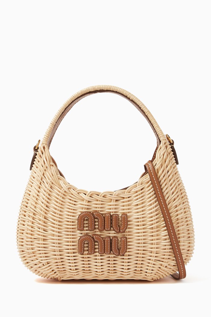 

Miu Wander Wicker Shoulder Bag, Neutral