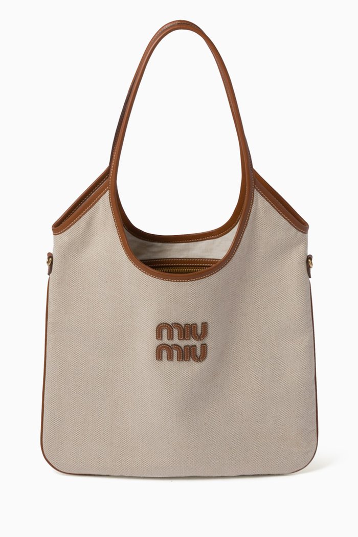 

Medium Ivy Tote Bag in Canvas & Leather, Neutral