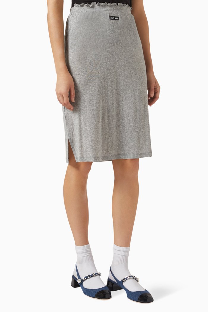 Midi Skirt in Ribbed Jersey, Grey