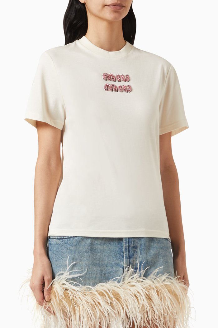 

Embellished Logo T-shirt in Cotton Jersey, Pink