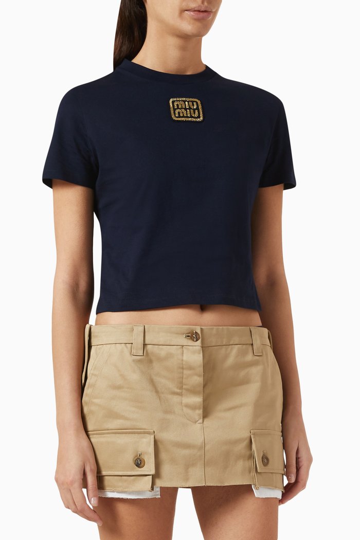 

Logo Crop T-shirt in Cotton, Blue