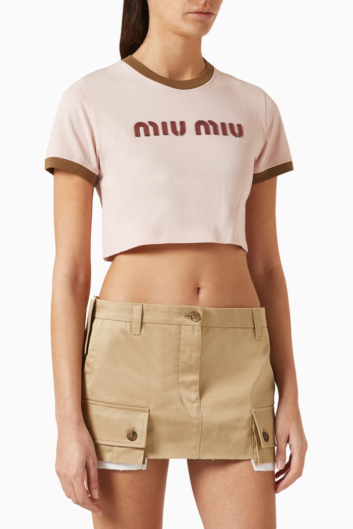 Logo-patch Crop T-shirt in Cotton-jersey, Pink