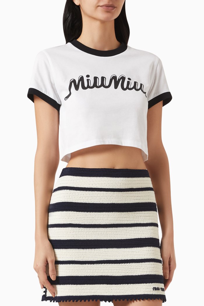 

Logo Print Crop Top in Cotton Jersey, White