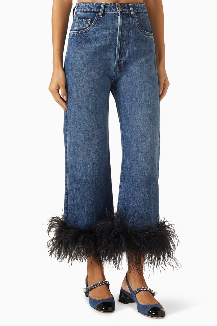 

Feathered-hem Jeans in Denim, Blue