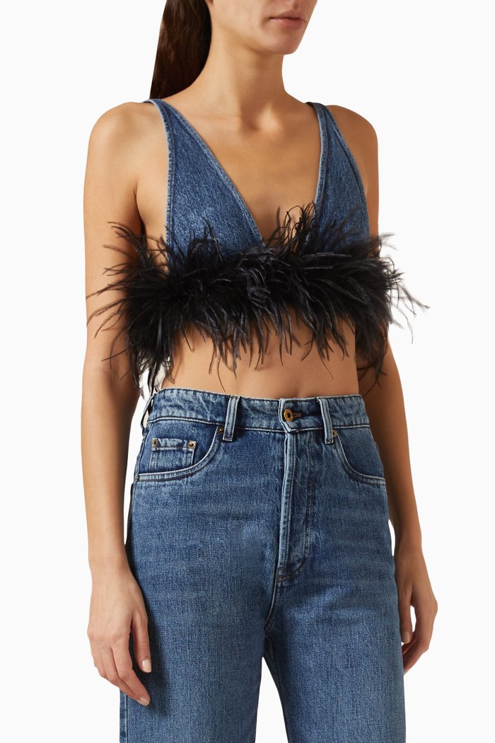 

Fur-trimmed Top in Denim, Blue