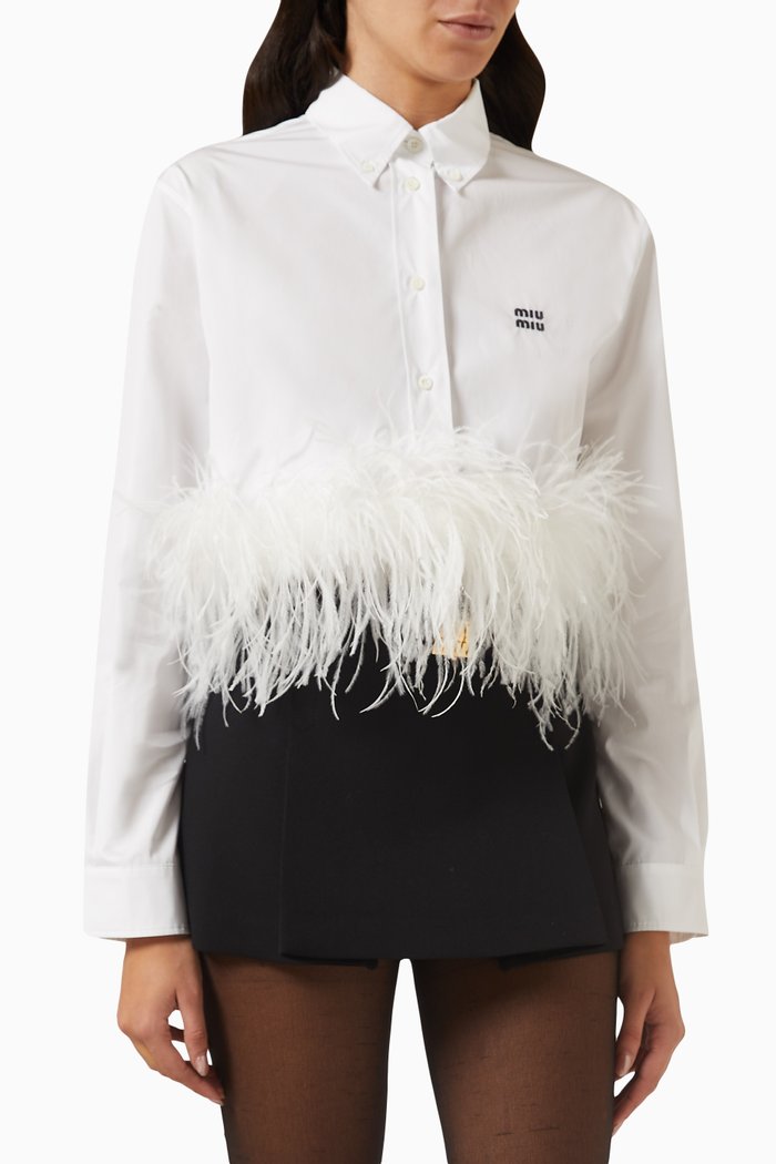 

Feather-trimmed Shirt in Cotton, White
