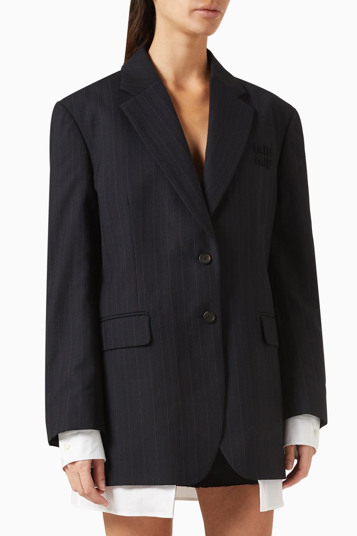 

Striped Logo Jacket in Wool, Blue