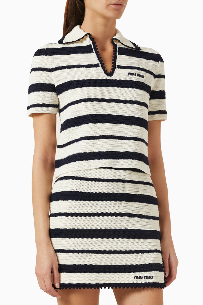 

Crop Polo Shirt in Cotton Knit, Multicolour