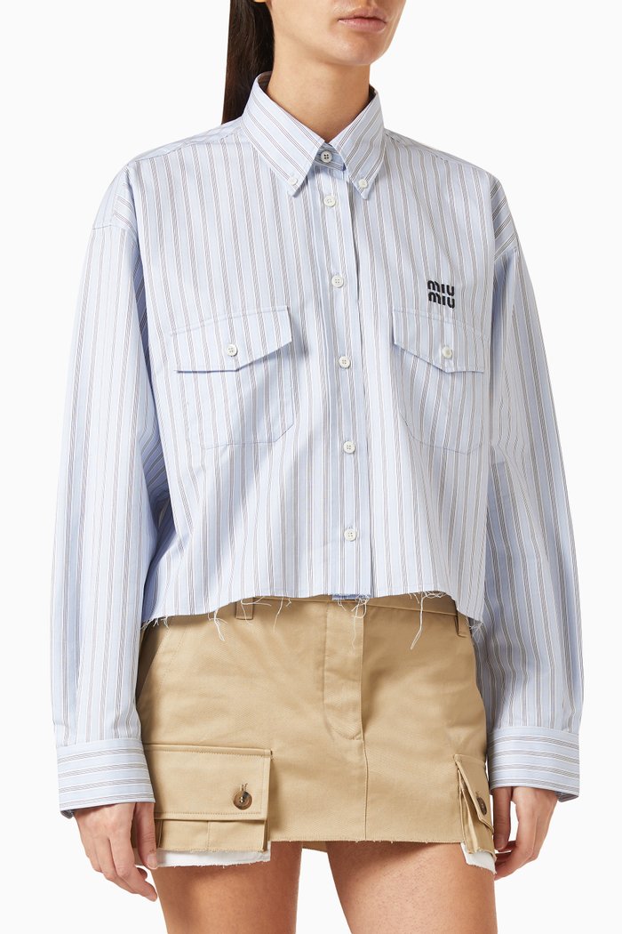 

Striped Logo-patch Shirt in Cotton, Blue