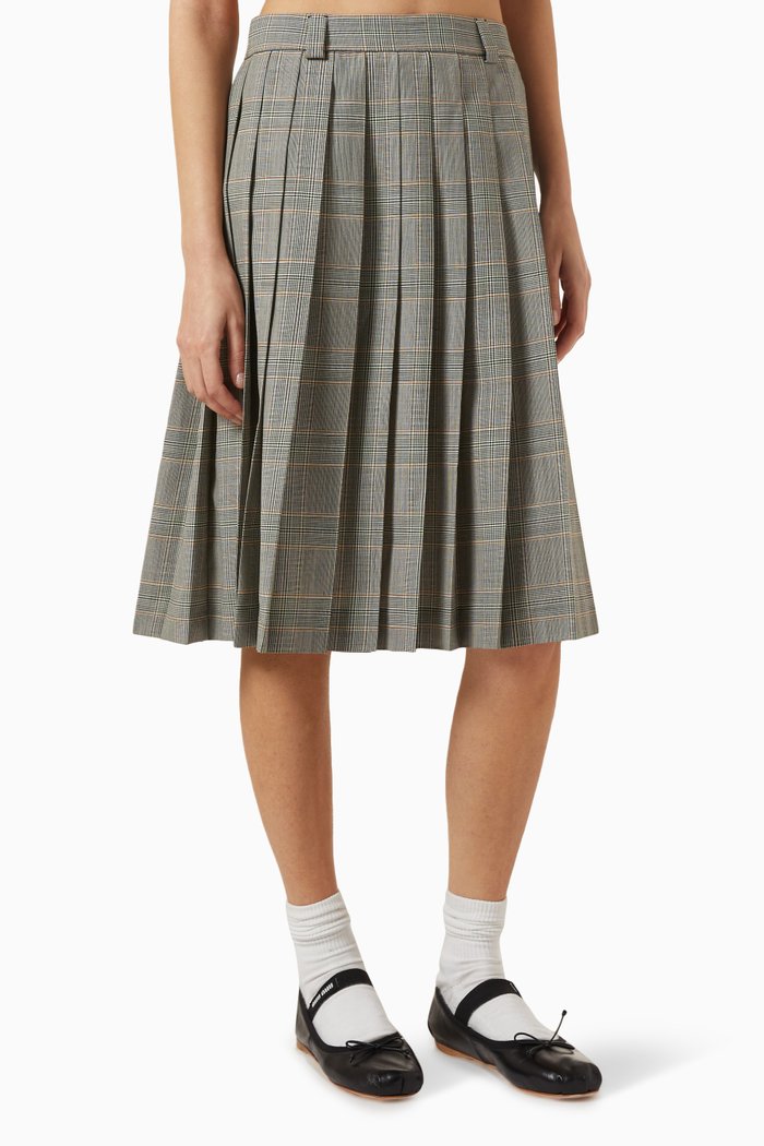 

Prince of Wales Check Midi Skirt in Wool, Multicolour