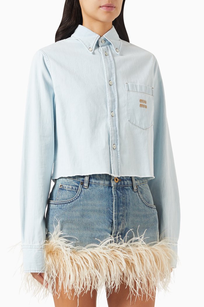 

Embroidered-logo Shirt in Chambray Denim, Blue