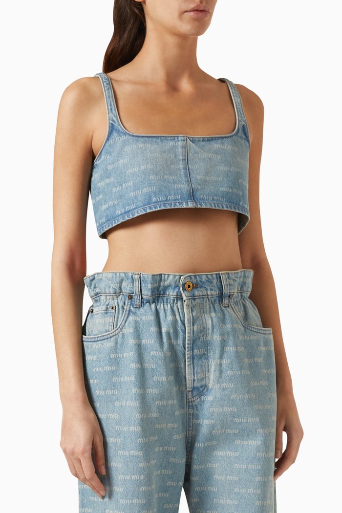 

Logo-print Crop Top in Denim, Blue