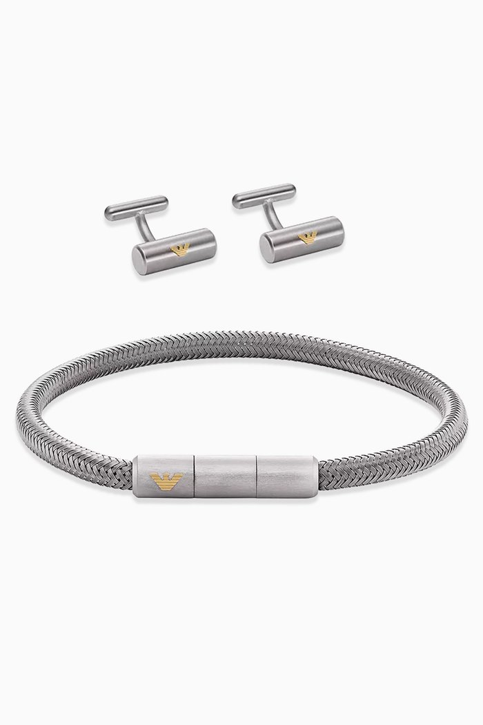 

Bracelet & Cufflinks in Stainless Steel, Silver