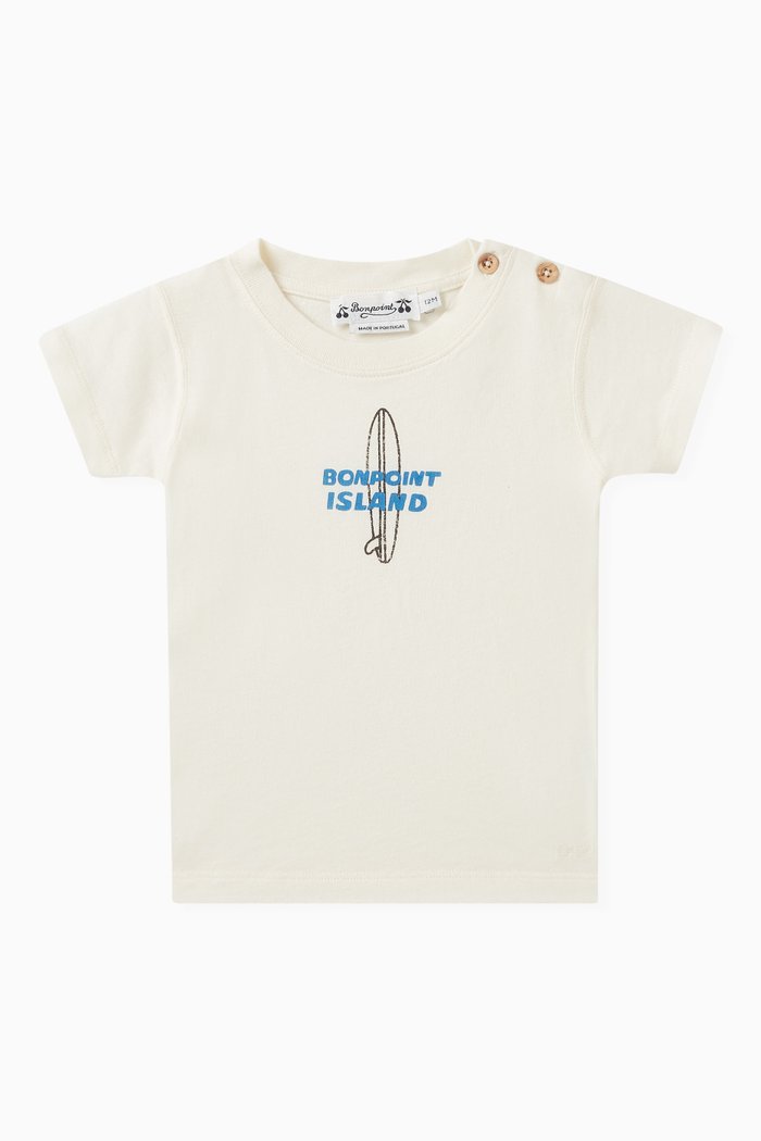 Tom Surfboard Print T-Shirt in Cotton, Neutral