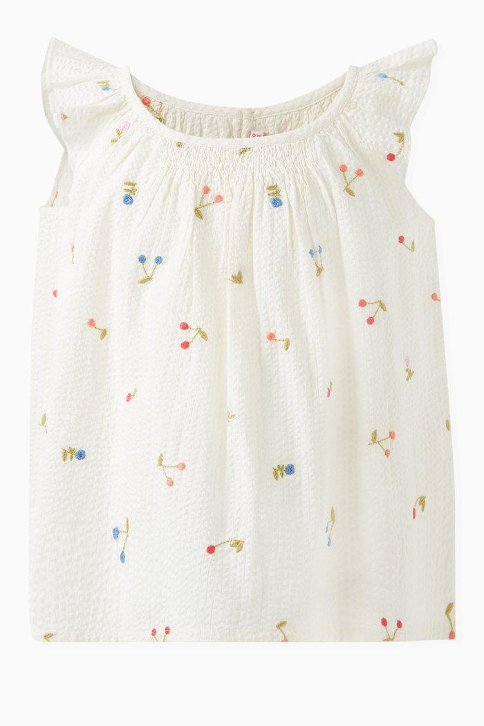 

Genia Cherry Print Blouse in Organic Cotton, Neutral