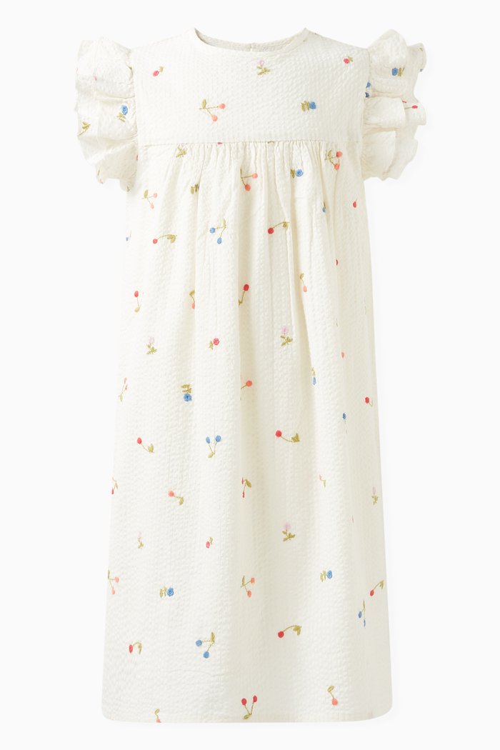 

Florentine Cherry Print Dress in Organic Cotton, Neutral
