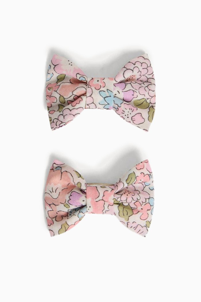 

Bow Floral Hairclip in Cotton, Set of 2, Pink