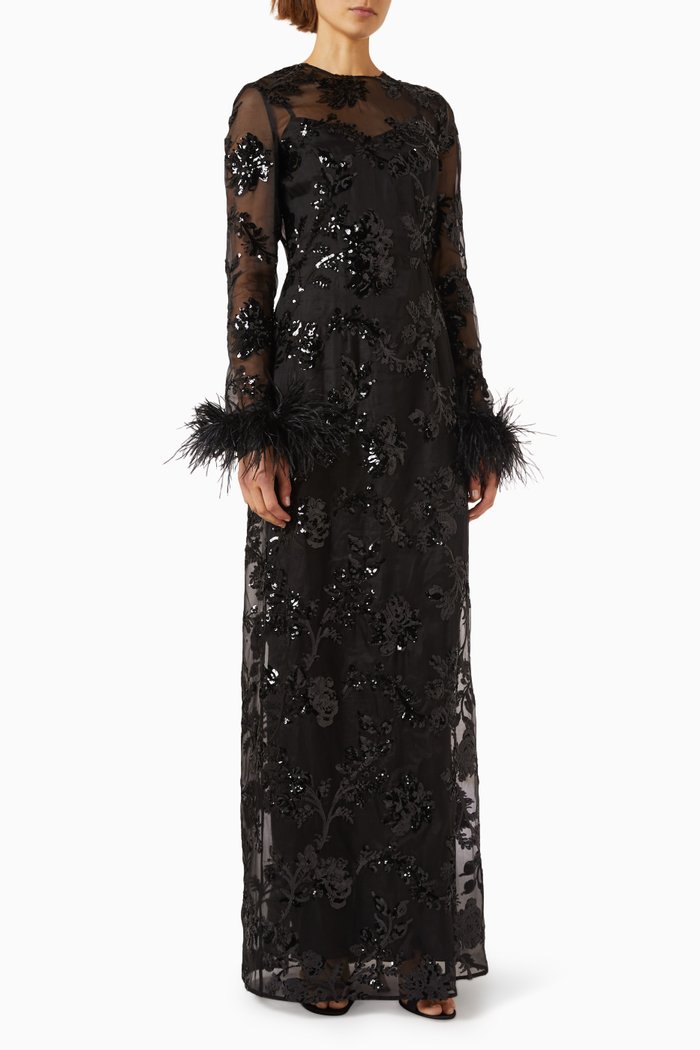 

Malvina Gown in Embroidered Organza, Black