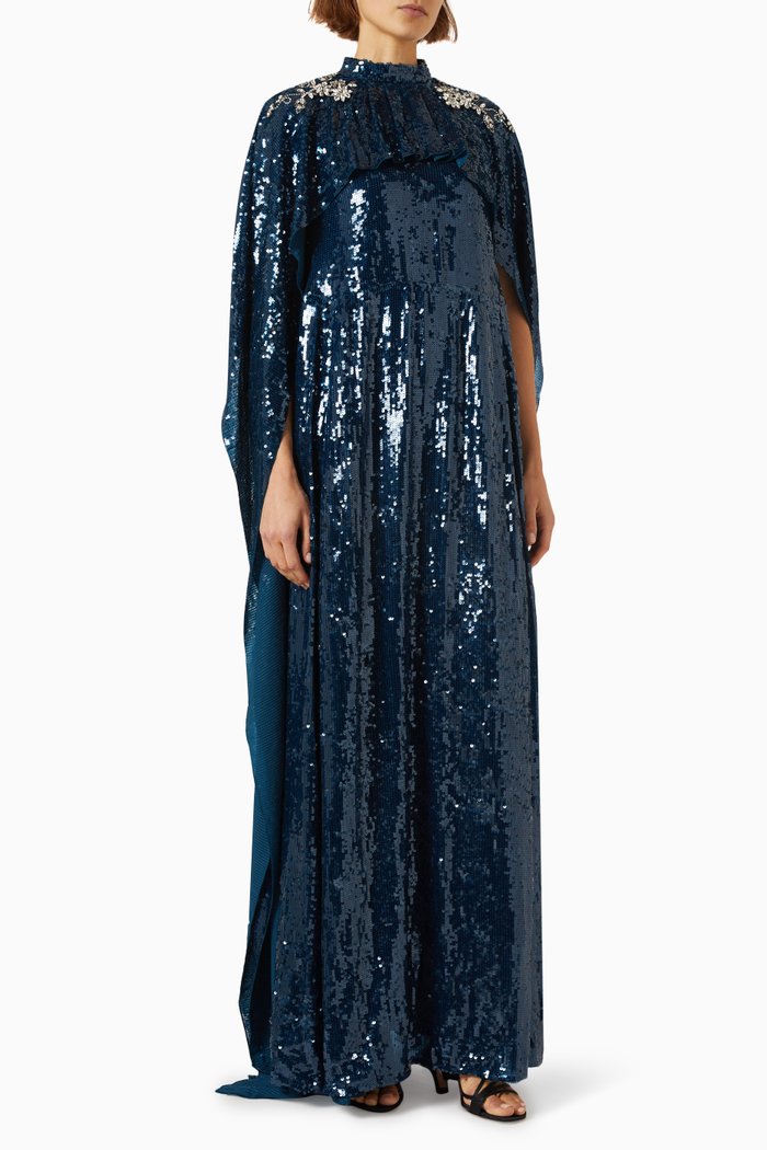 

Cape-style Gown in Embroidered Sequins, Blue