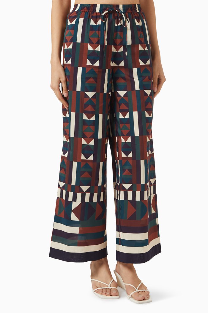 Pluriel Printed Pants in Cotton-silk Blend, Multicolour