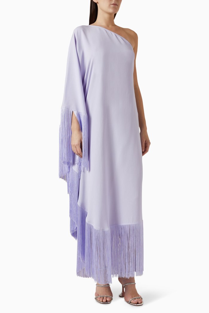 

Spritz Fringe Maxi Dress in Crepe Cady, Purple