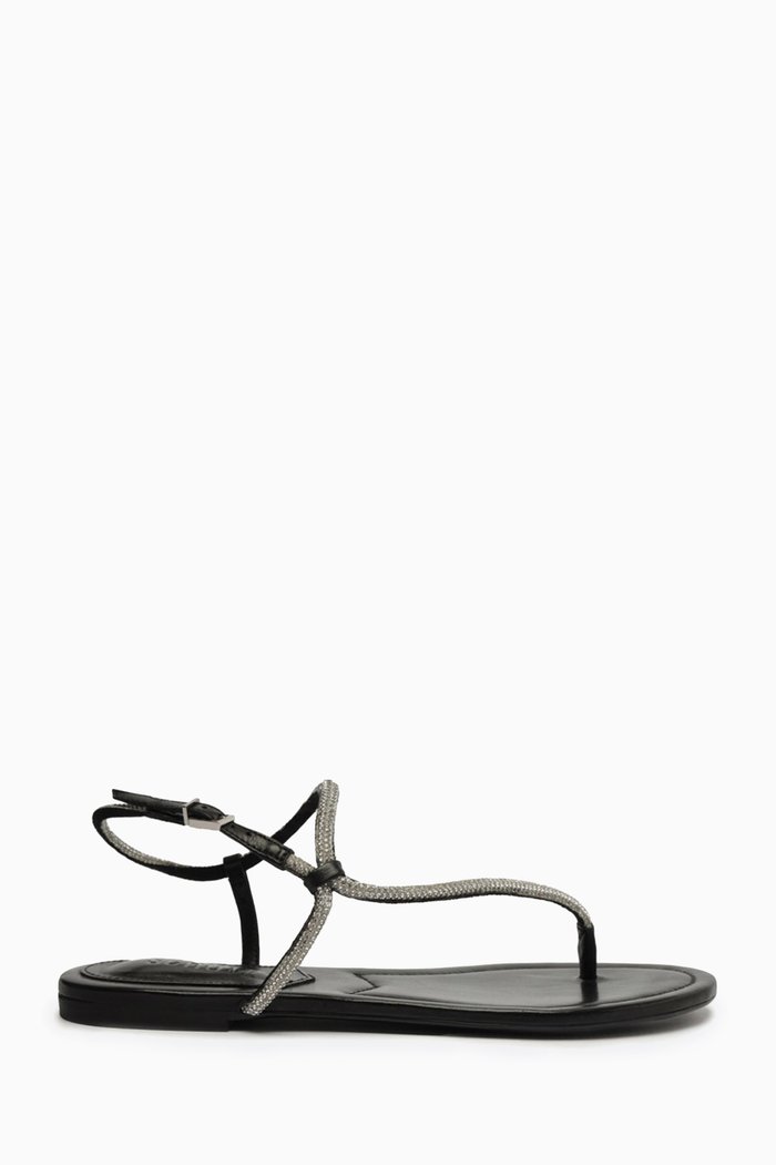 Flat Sandals in Metallic Leather, Black
