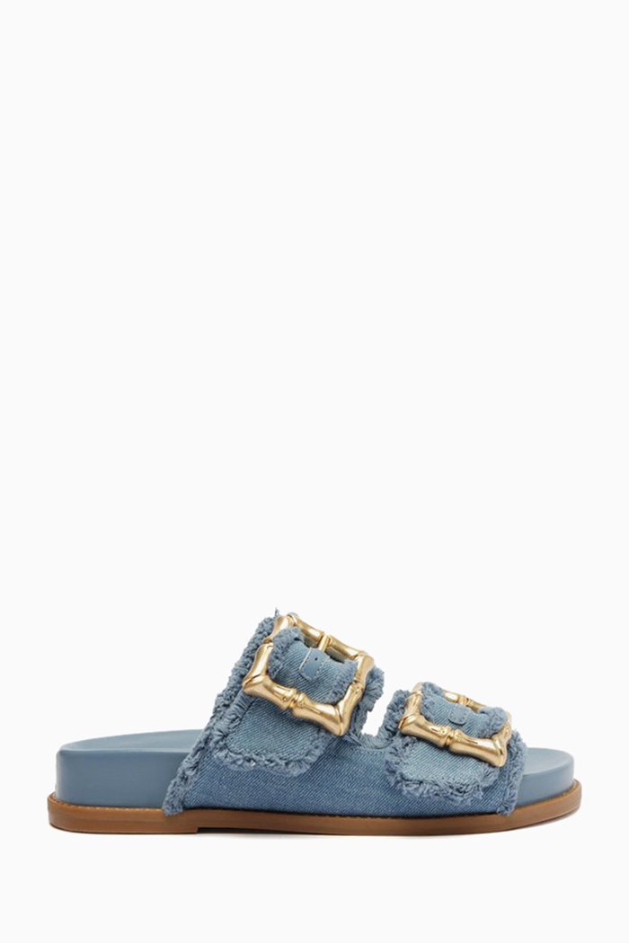 

Double-strap Buckle Sandals in Fabric, Blue