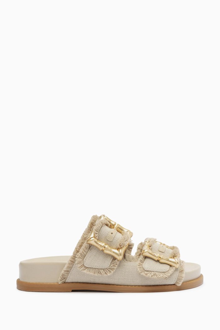 

Double-strap Buckle Sandals in Fabric, Neutral