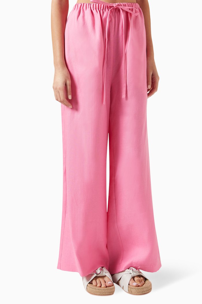 

Delphi Drawstring Pants in Organic Linen, Pink
