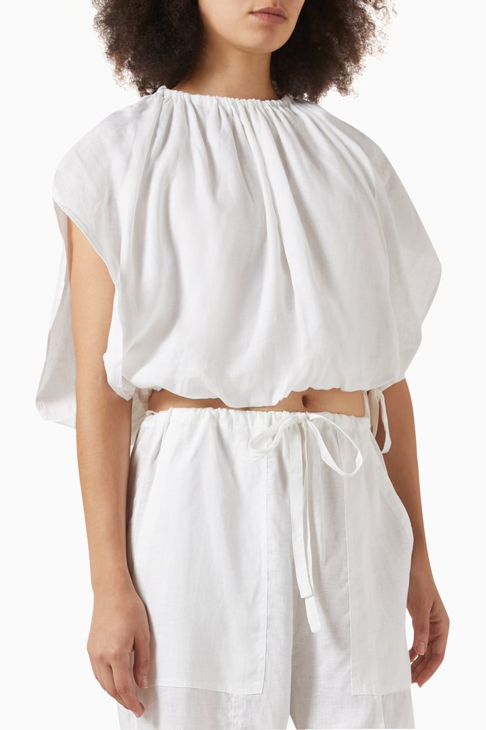 

Leiden Bubble Crop Top in Organic Linen, White