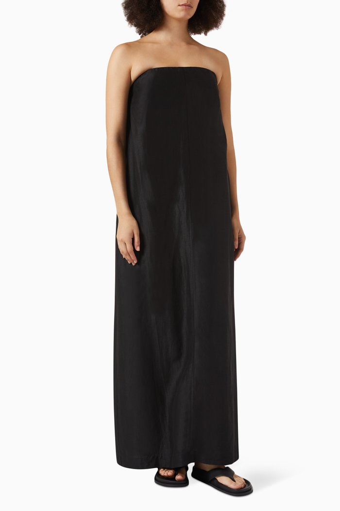 

Bormio Strapless Maxi Dress in Organic Linen, Black