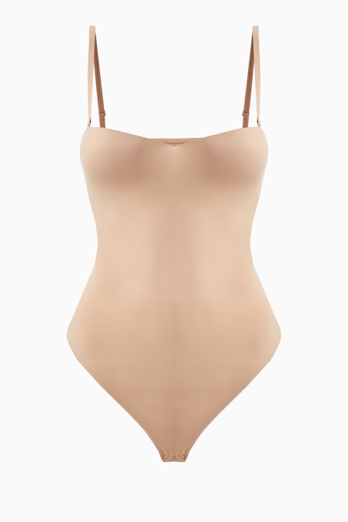 Contour-lift Straight-neck Bodysuit in Nylon-spandex, Grey