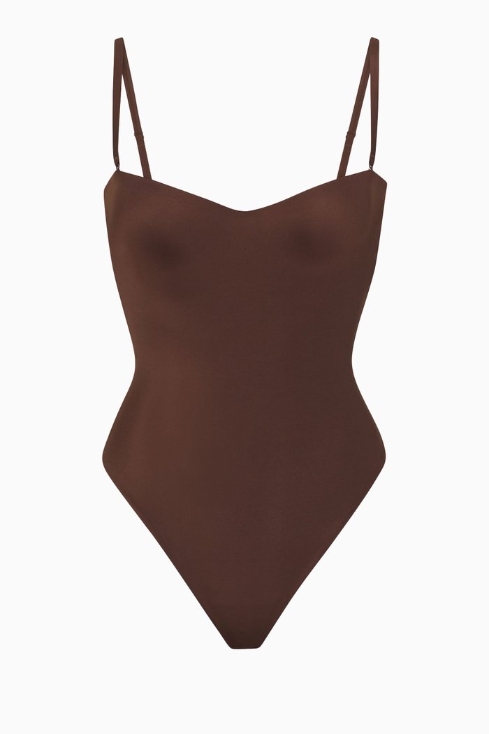 

Contour-lift Straight-neck Bodysuit in Nylon-spandex, Brown